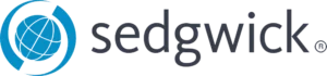 Logo of Sedgwick, featuring a circular design element on the left with the company's name in lowercase.