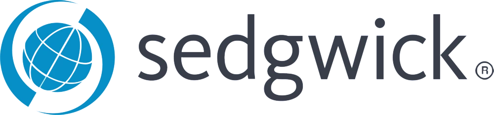 Logo of Sedgwick, featuring a circular design element on the left with the company's name in lowercase.